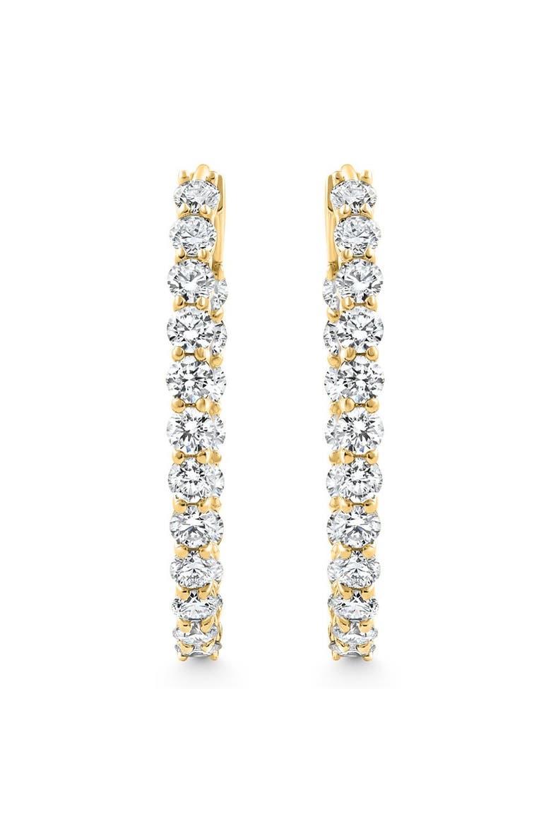 3Ct Round Diamond Hoops 14k Gold 1" Tall Lab Grown, Alternate, color, 14k Yellow Gold