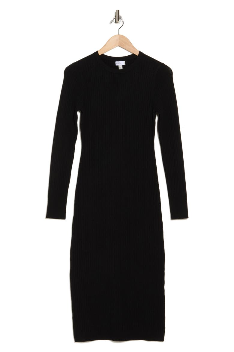 Long Sleeve Rib Sweater Dress, Alternate, color, BLACK