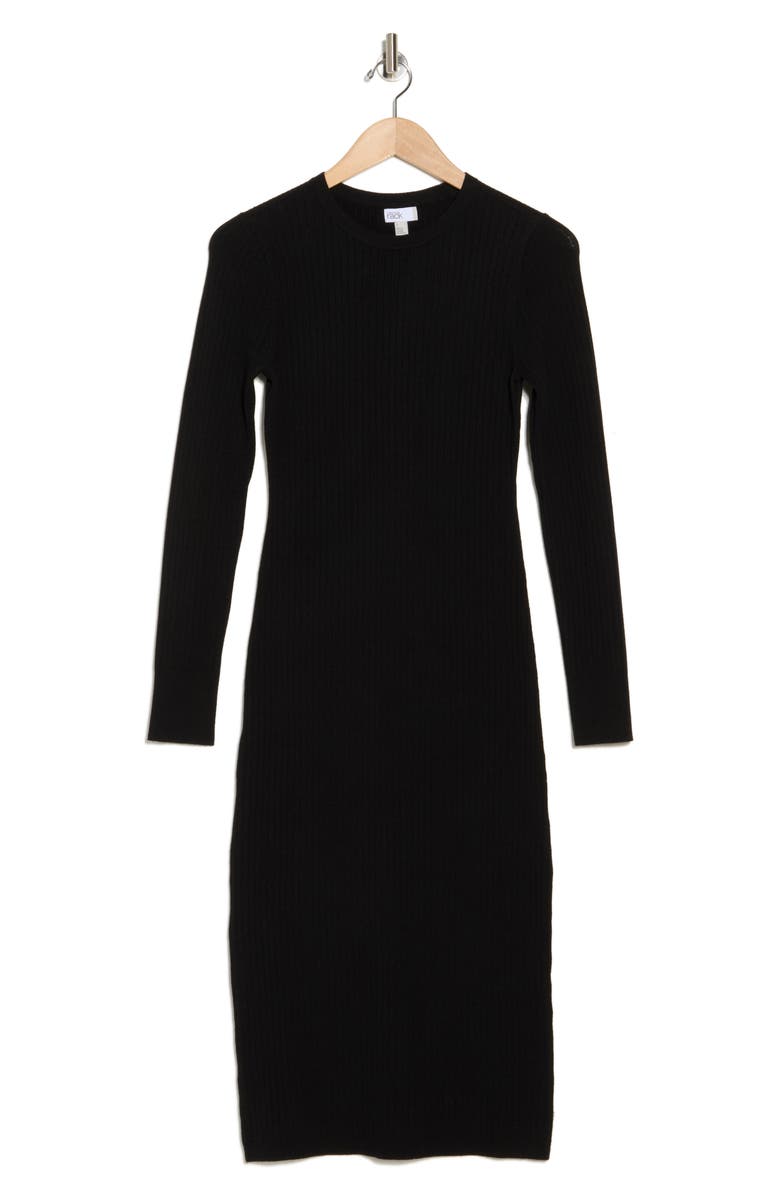 NORDSTROM RACK Long Sleeve Rib Sweater Dress, Alternate, color, Black