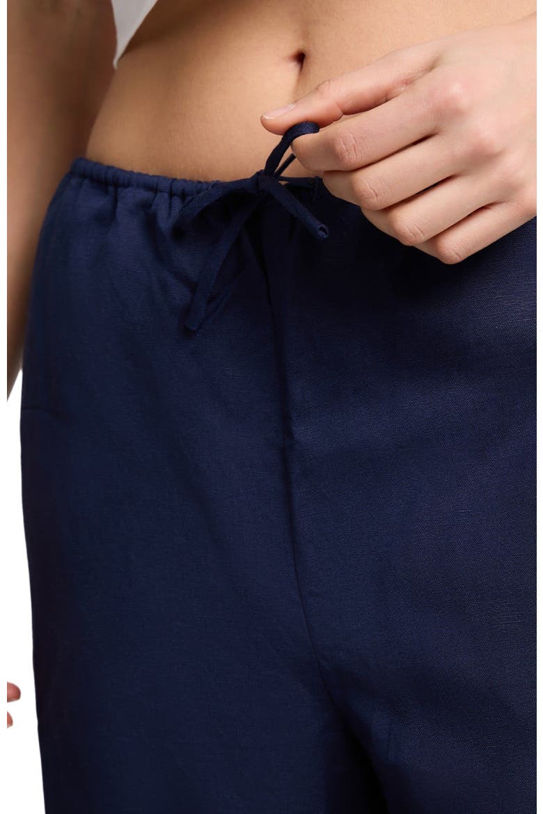 Air Linen Drawstring Wide Leg Pant, Alternate, color, Noir Navy