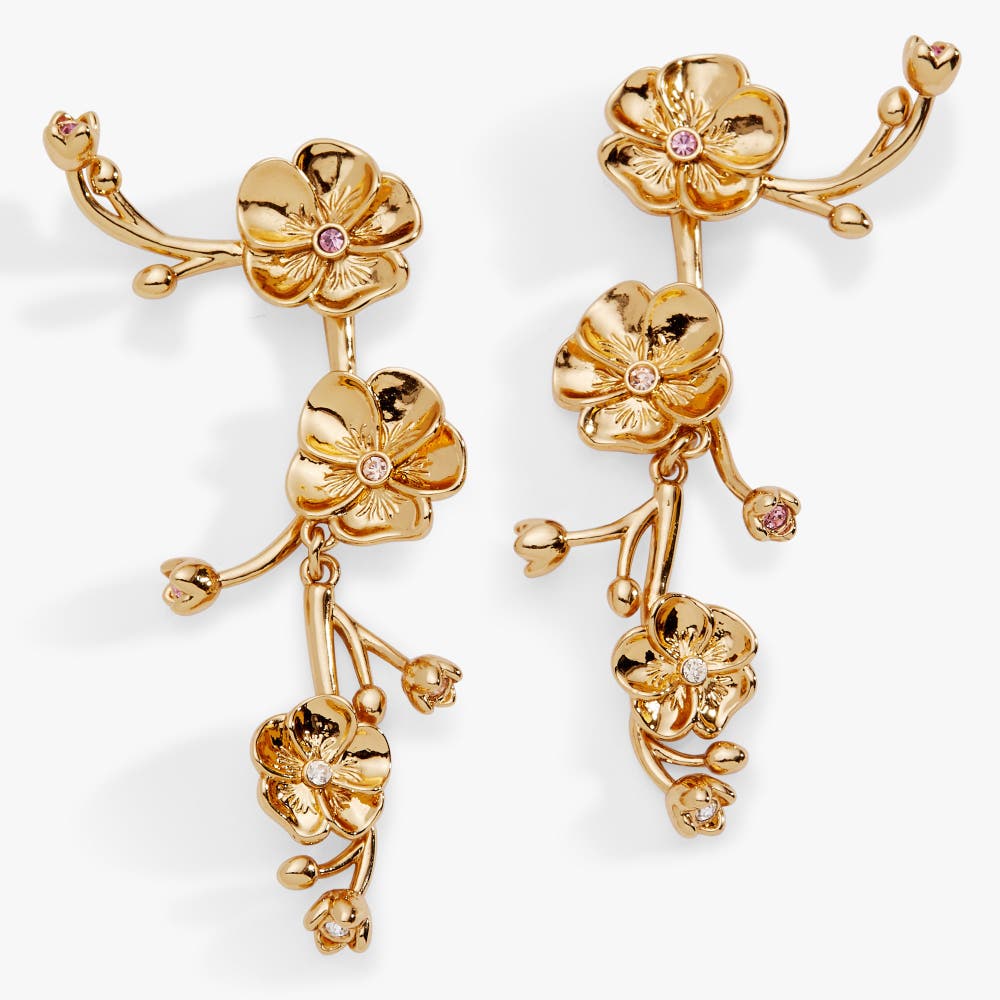 New York Botanical Garden® 2-in-1 Pansy Statement Earrings, color, Gold