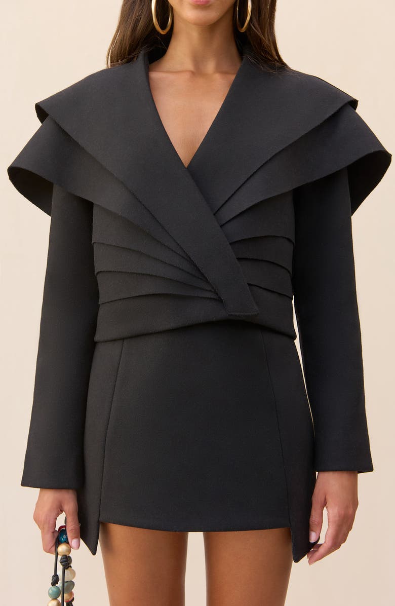 Cult Gaia Angelika Step Hem Wool Blend Miniskirt, Alternate, color, Black