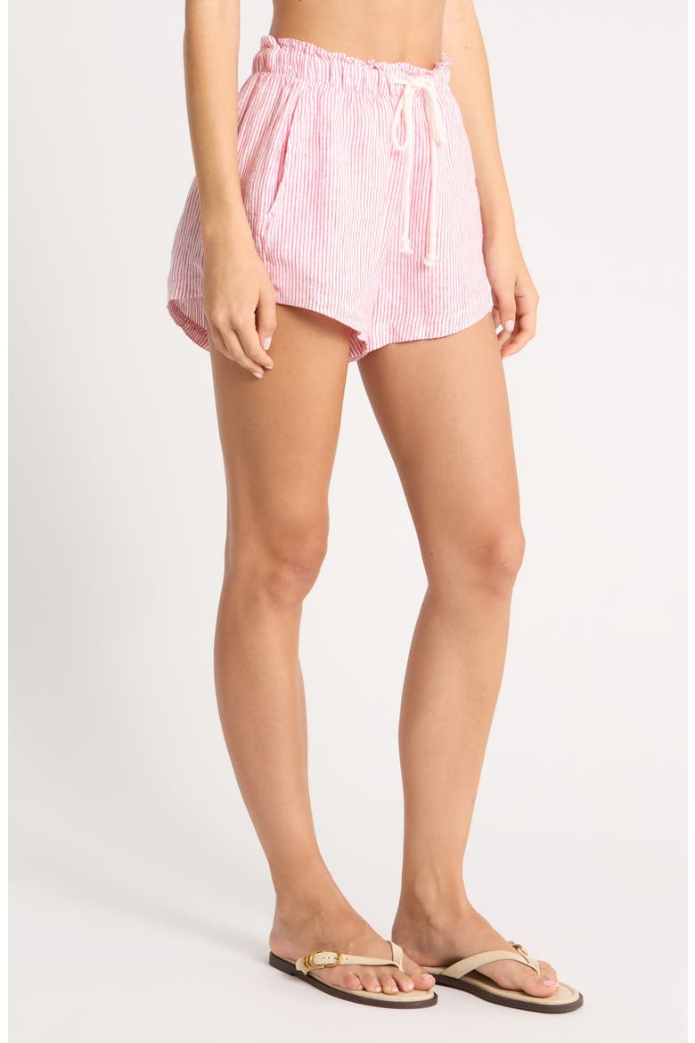 Getaway Linen Cover-Up Shorts, Alternate, color, COASTAL STRIPE RED