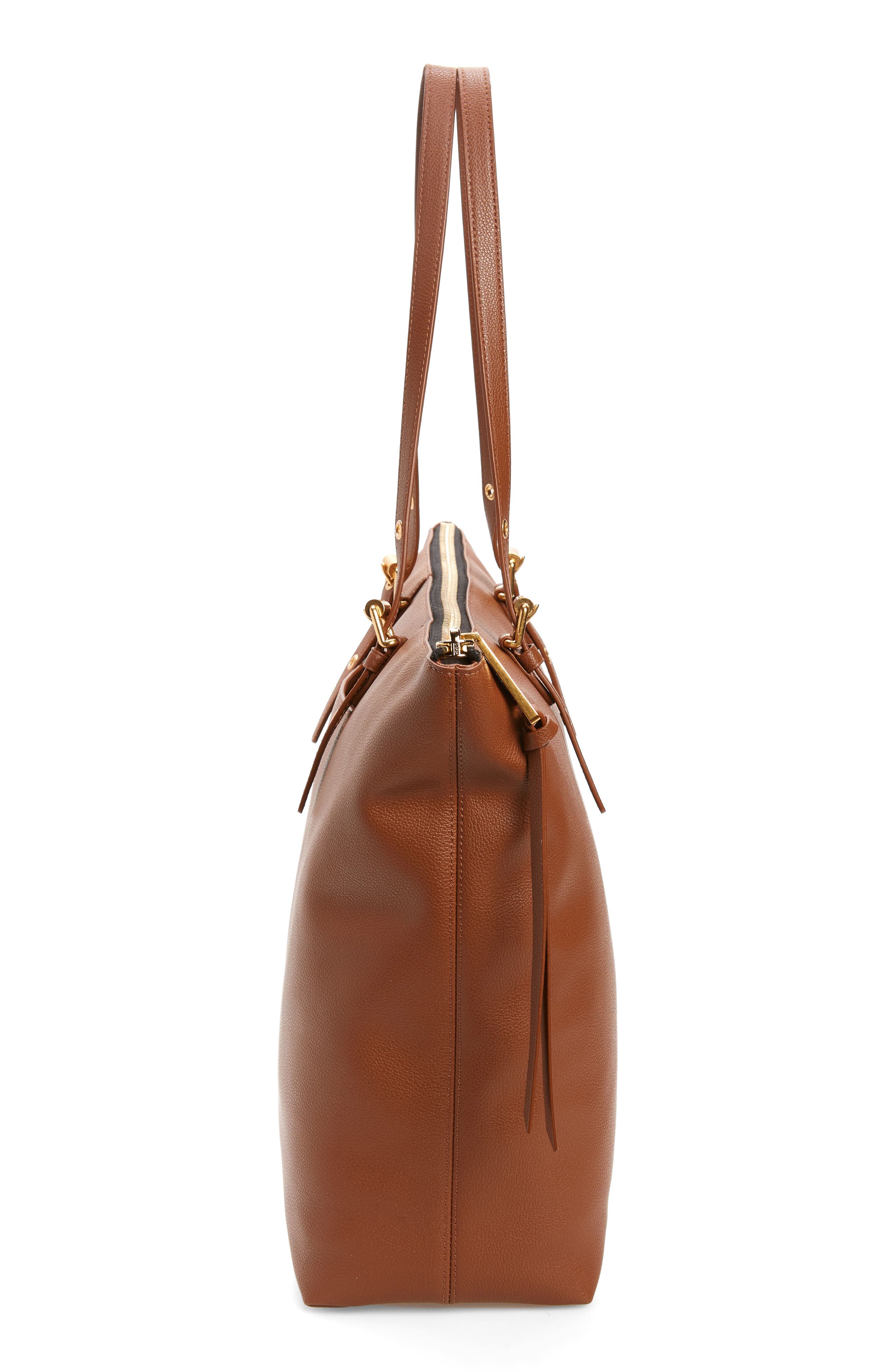 Chunky Leather Zip Tote, Alternate, color, TOBACCO