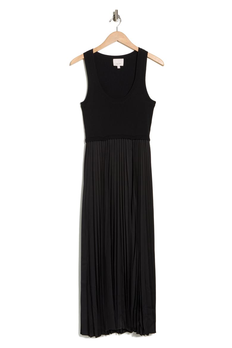 Parma Pleated Midi Dress, Alternate, color, BLACK