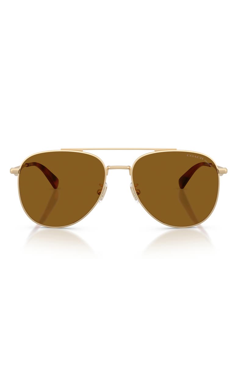 COACH 58mm Polarized Pilot Sunglasses, Main, color, Satin Gold / Brown Solid Polar