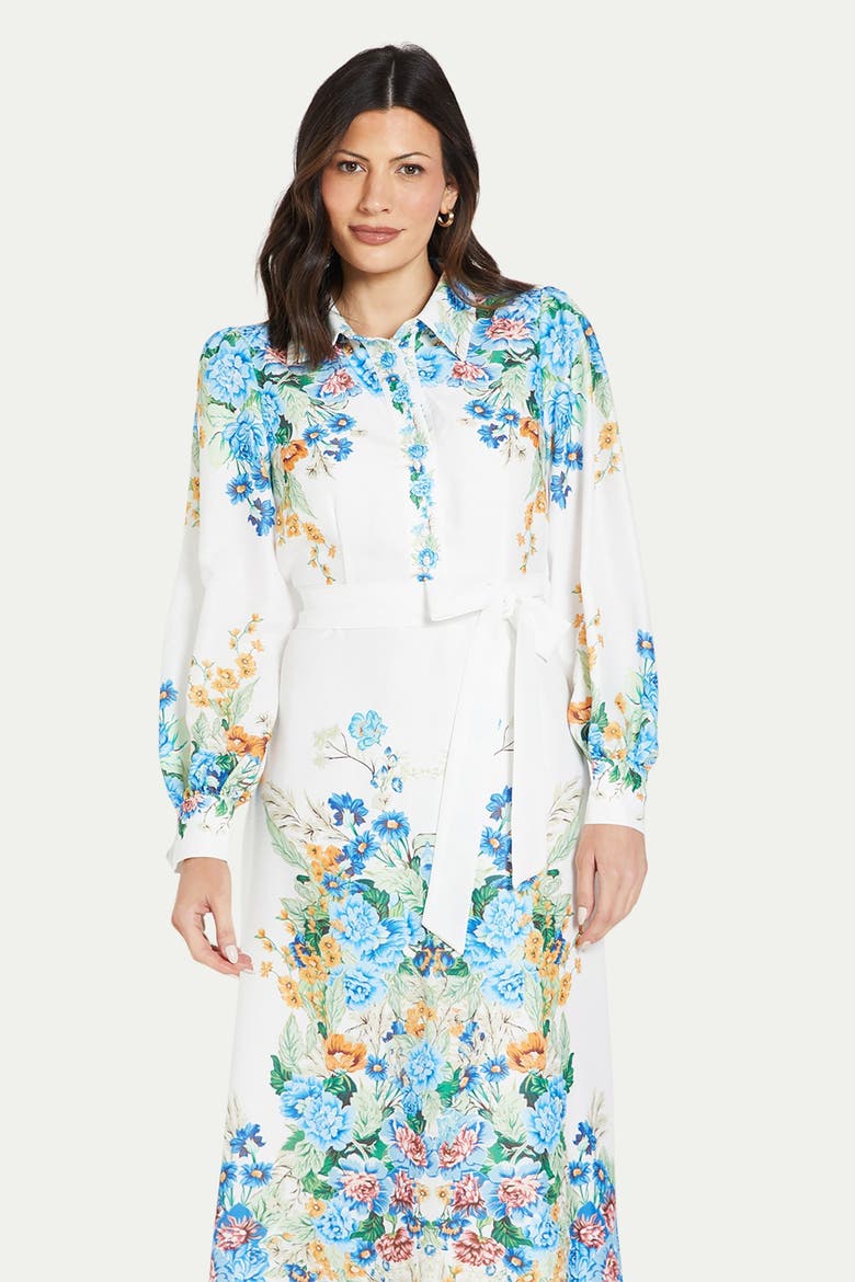 Floral Western Belted Midi Shirt Dress, Alternate, color, Ivory