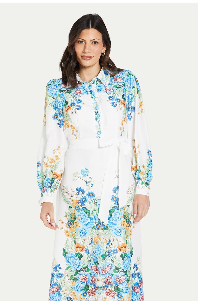 Wallis Floral Western Belted Midi Shirt Dress, Alternate, color, Ivory