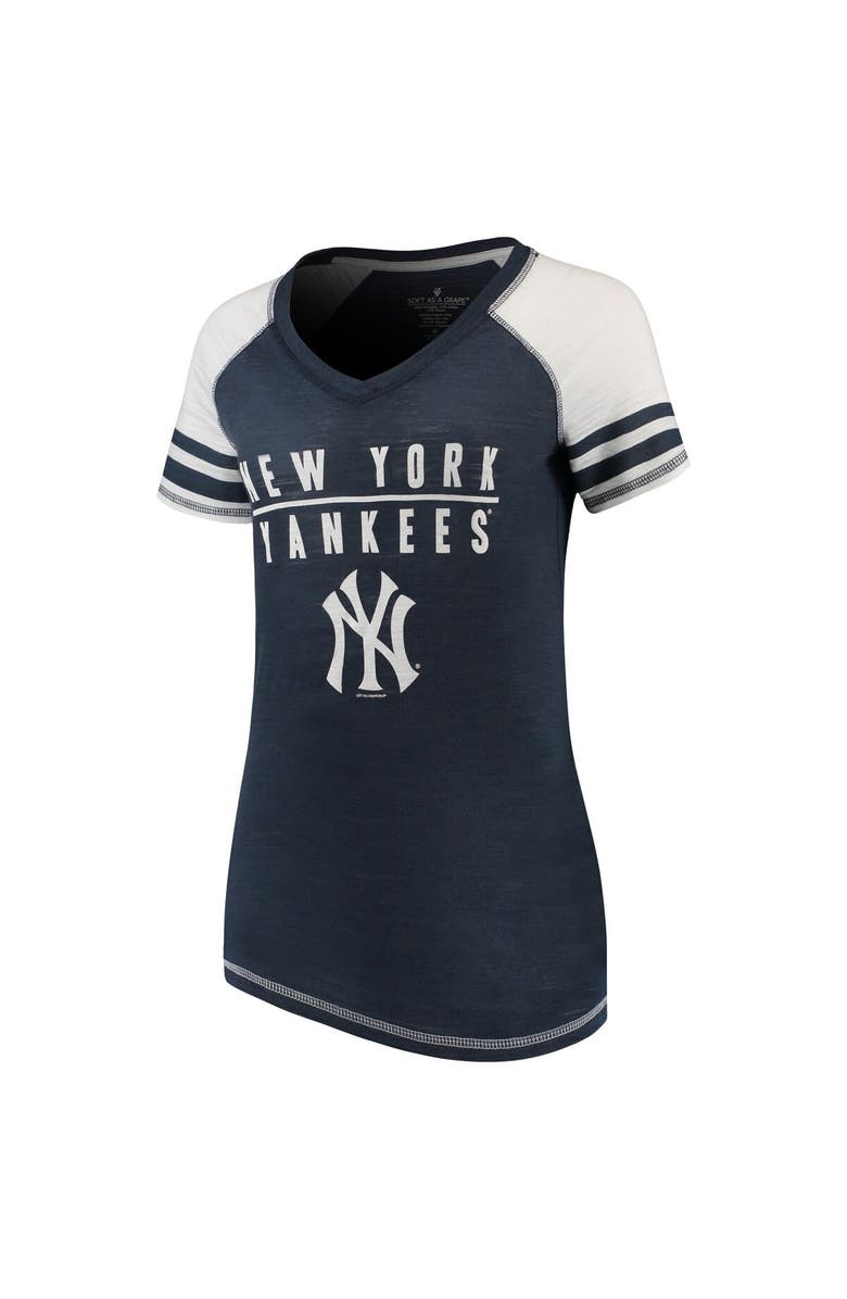 SOFT AS A GRAPE Women's Soft as a Grape Navy New York Yankees Color Block V-Neck T-Shirt, Alternate, color,