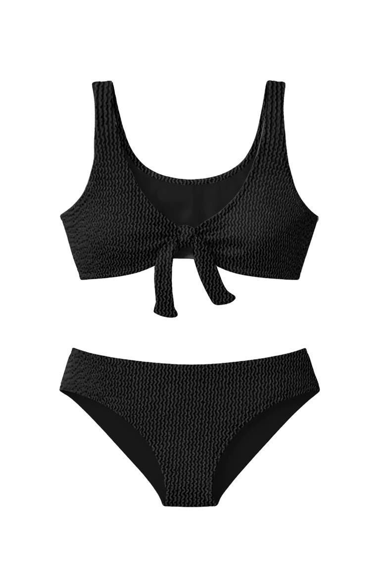 Crinkle Tie Two Piece Swimsuit, Alternate, color, Black