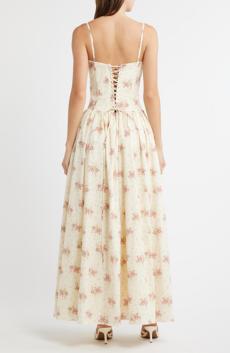 HOUSE OF CB Rona Floral Stretch Cotton Maxi Cocktail Dress, Alternate, color, Cream Rose Print