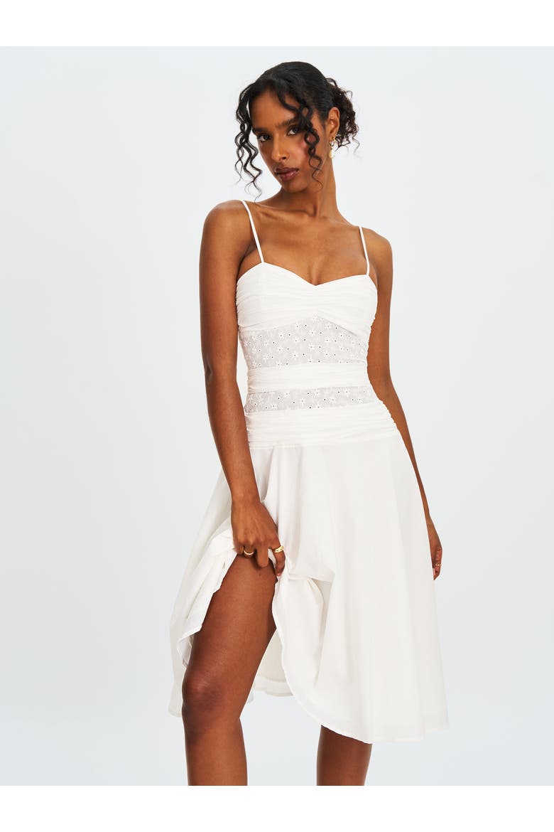 Maelis Eyelet Drop Waist Cotton Midi Dress, Main, color, White