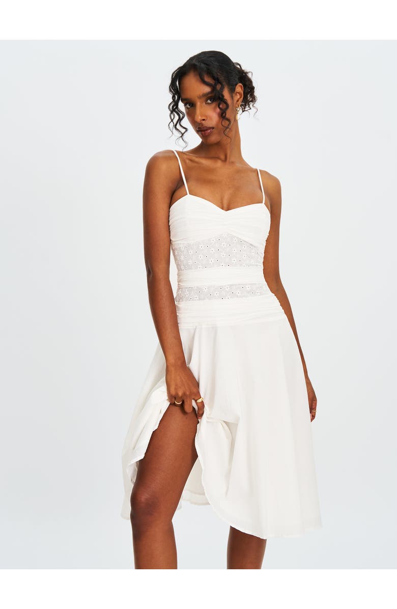 Miss Circle Maelis Eyelet Drop Waist Cotton Midi Dress, Main, color, White