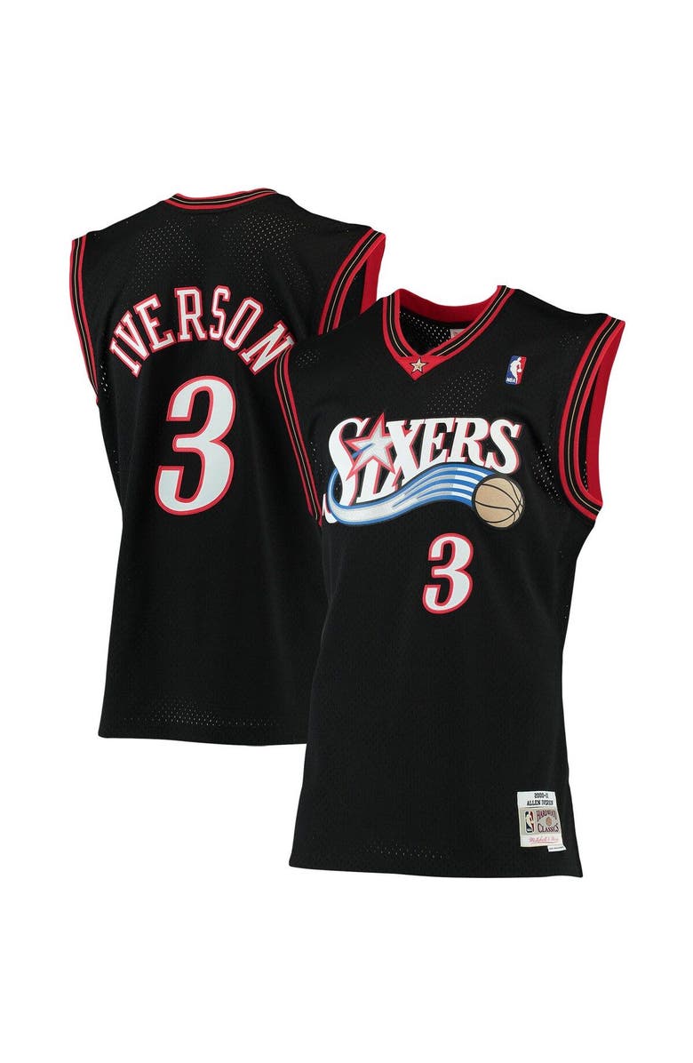 Mitchell & Ness Men's Mitchell & Ness Allen Iverson Black Philadelphia 76ers 2000/01 Big & Tall Hardwood Classics Swingman Jersey, Main, color, Black