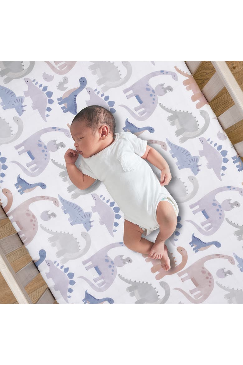Dino-Might 100% Cotton Dinosaur Baby/Toddler Fitted Crib Sheet, Alternate, color, White