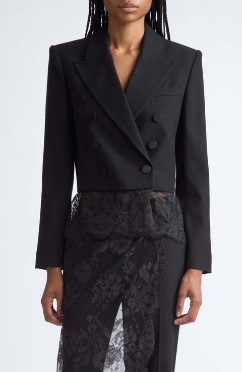 Valiant Crop Lace Trim Stretch Wool Jacket