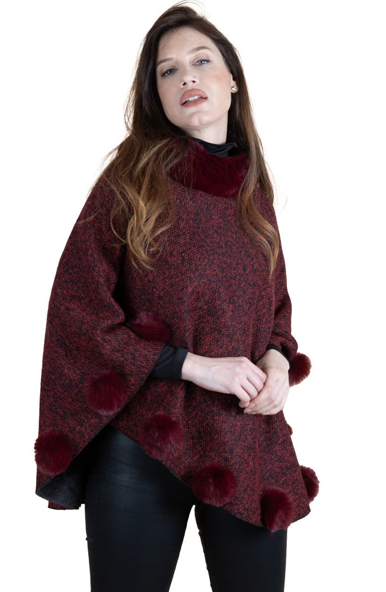 SAACHI Posey Faux Fur Pompom Poncho, Alternate, color, Red