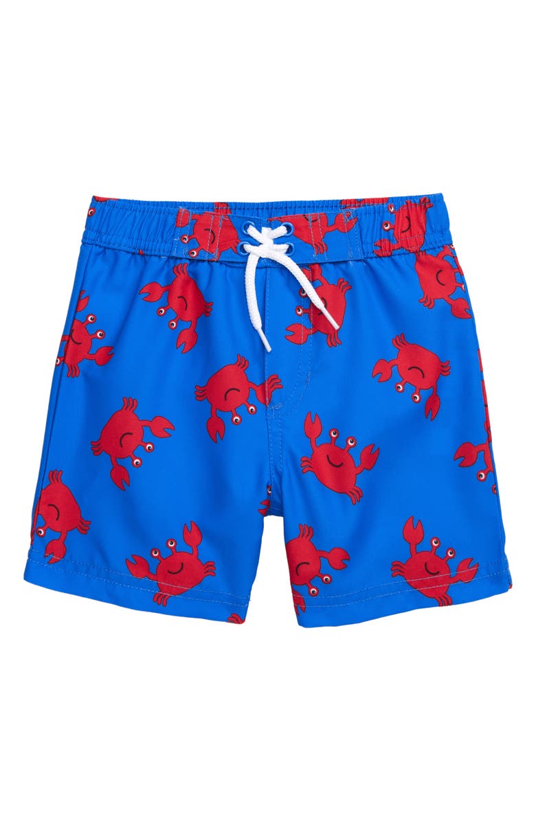Little Me Crab Print Swim Trunks, Main, color,