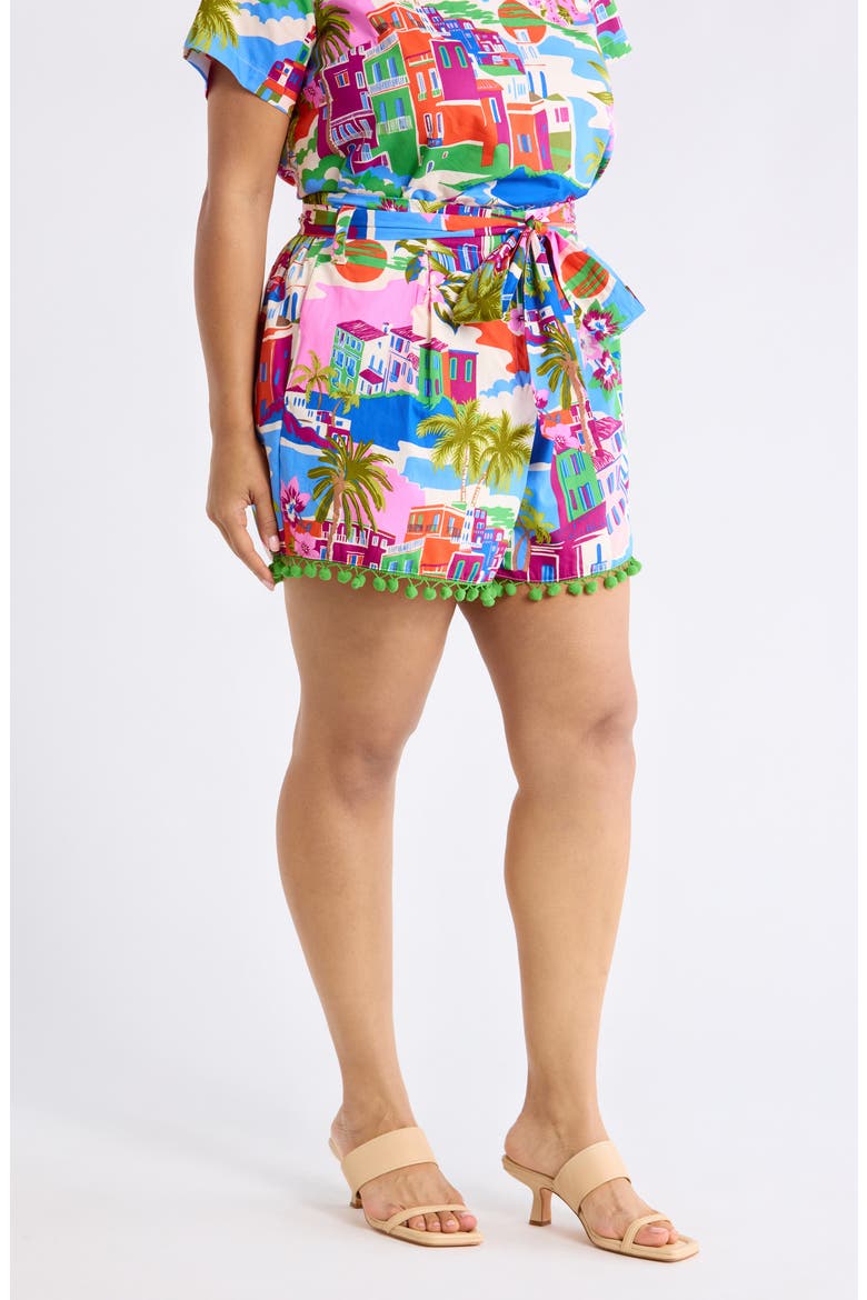 Maeve Belted Floral Zaferia Shorts, Alternate, color, CREAM-BLUE-MULTI