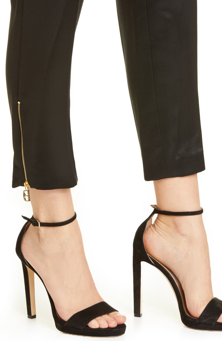 Brandon Maxwell Side Zip Silk Twill Cigarette Pants, Alternate, color, 