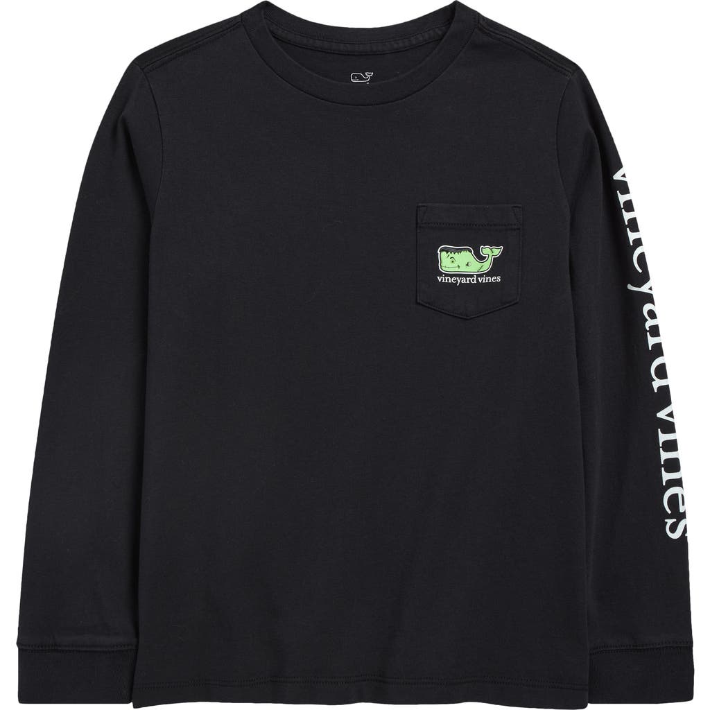Vineyard Vines Kids' Glow Franken-whale Long Sleeve Cotton T-shirt In Black
