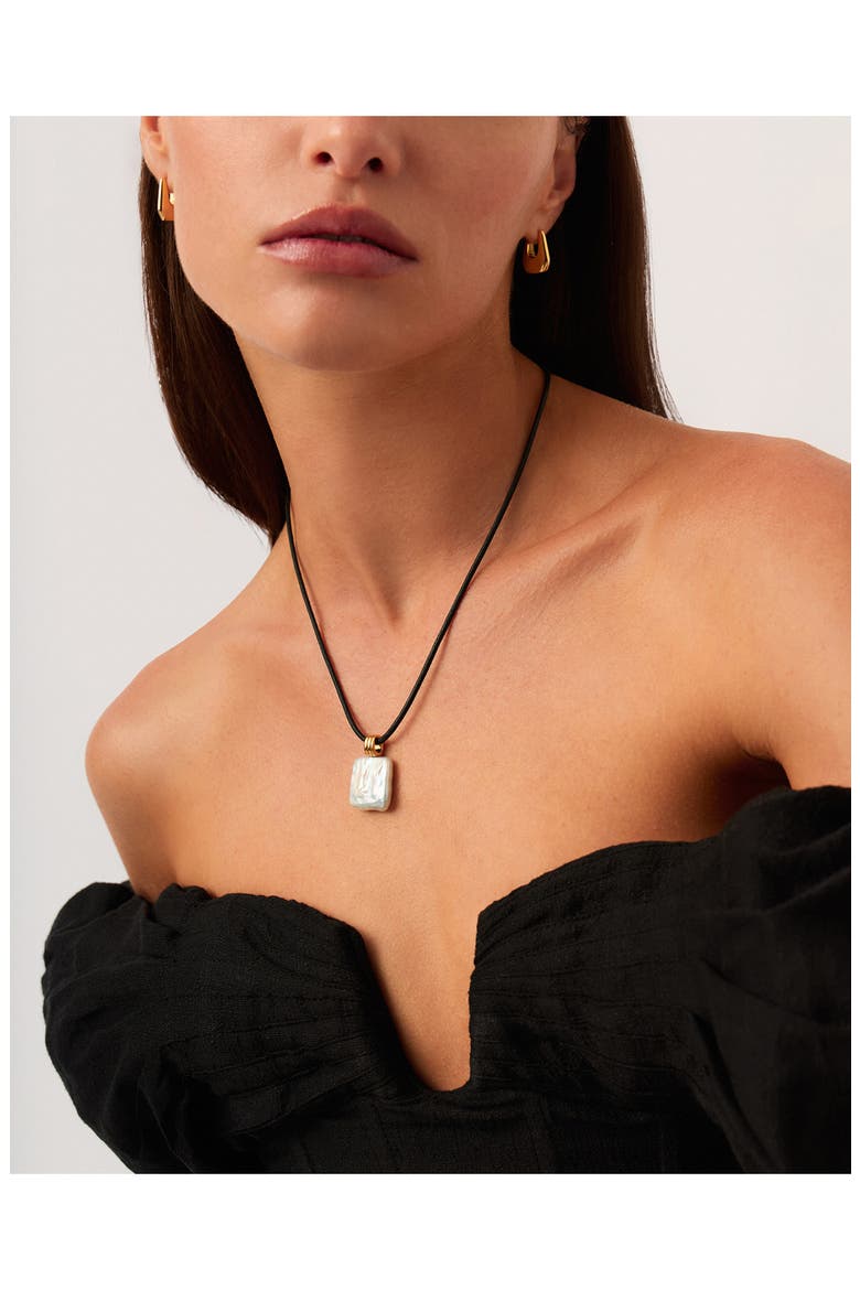 Square Freshwater Pearl Pendant Necklace, Alternate, color, GOLD