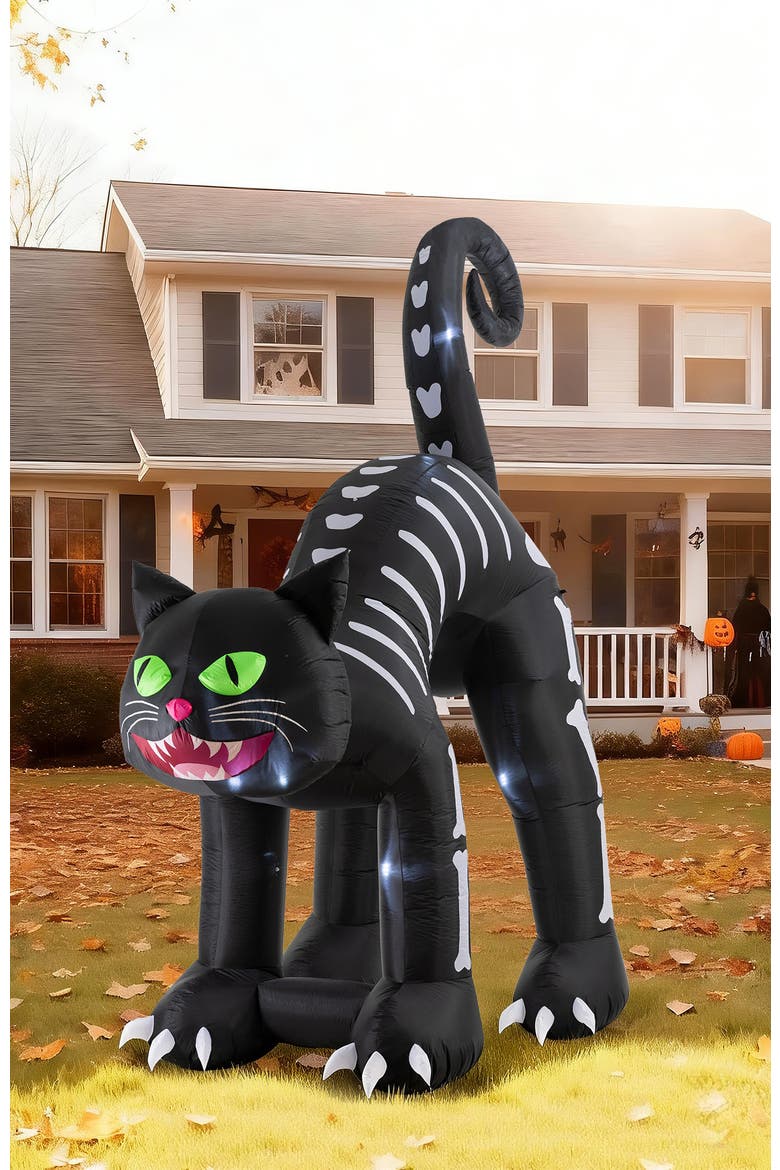 11FT Lighted Inflatable Giant Skeleton Cat Garden Decor, Alternate, color, Blue