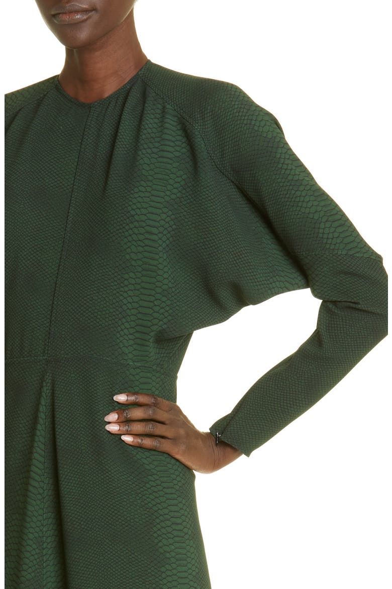 Snakeskin Print Long Sleeve Cady Midi Dress, Alternate, color, SNAKE - GREEN