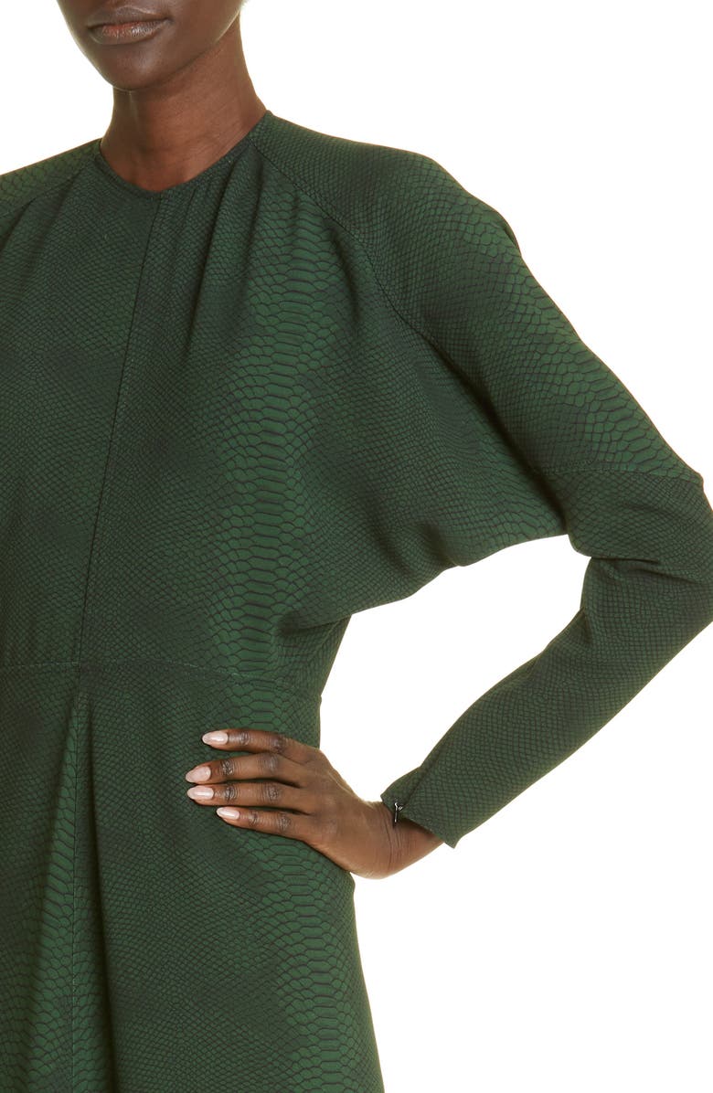 Victoria Beckham Snakeskin Print Long Sleeve Cady Midi Dress, Alternate, color, 