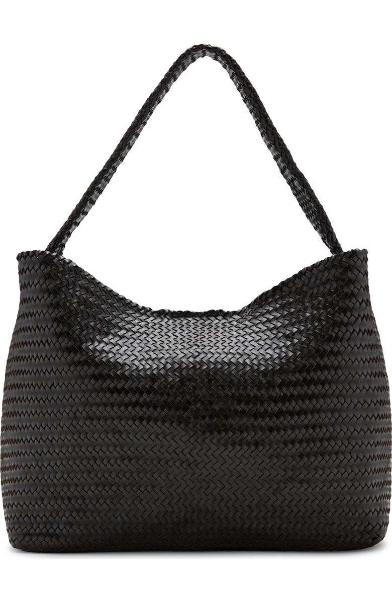 MANGO Braided Leather Bucket Bag, Main, color, Chocolate