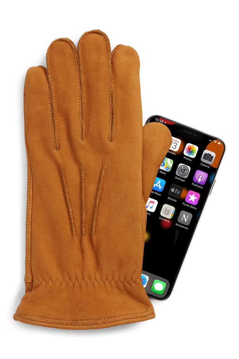 Three-Point Leather Tech Gloves, Alternate, color, CHESTNUT