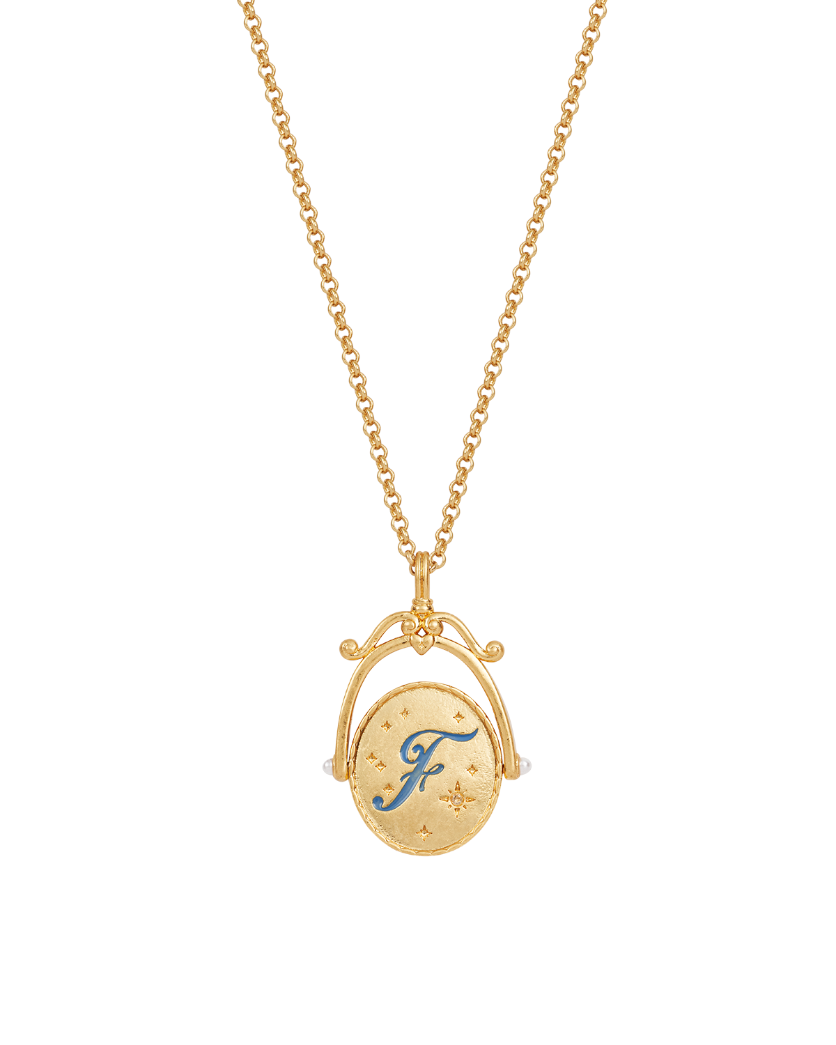 Fable England F Initial Forget-me-not Gold Spinner Chain Necklace