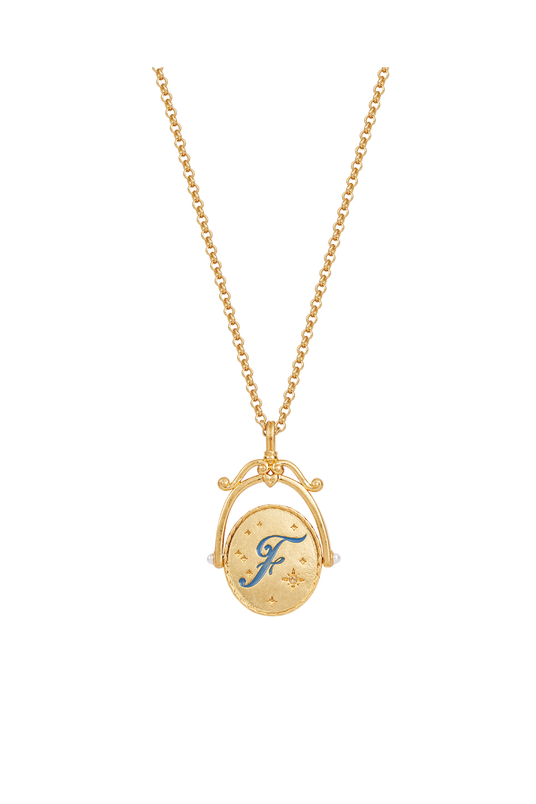F Initial Forget-Me-Not Gold Spinner Chain Necklace, Main, color, Gold