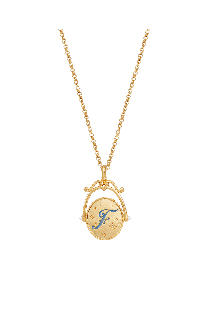 Fable England F Initial Forget-Me-Not Gold Spinner Chain Necklace, Main, color, Gold