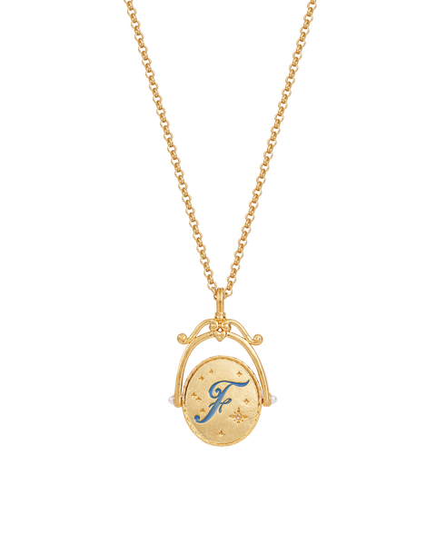 F Initial Forget-Me-Not Gold Spinner Chain Necklace
