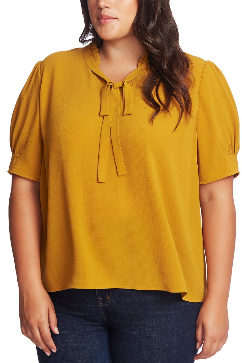 Ruffle Tie Neck Top, Main, color, HARVEST MOON