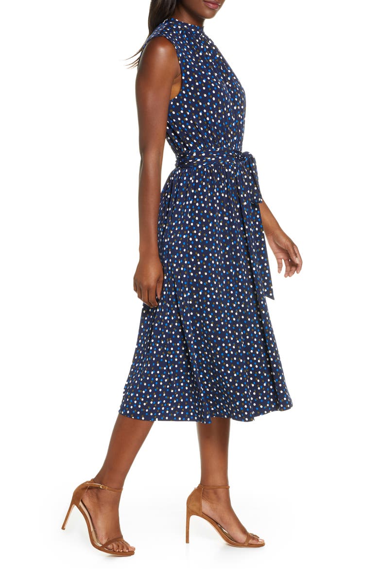 Mindy Print Midi Dress, Alternate, color, TWILIGHT DOT CLASSIC NAVY