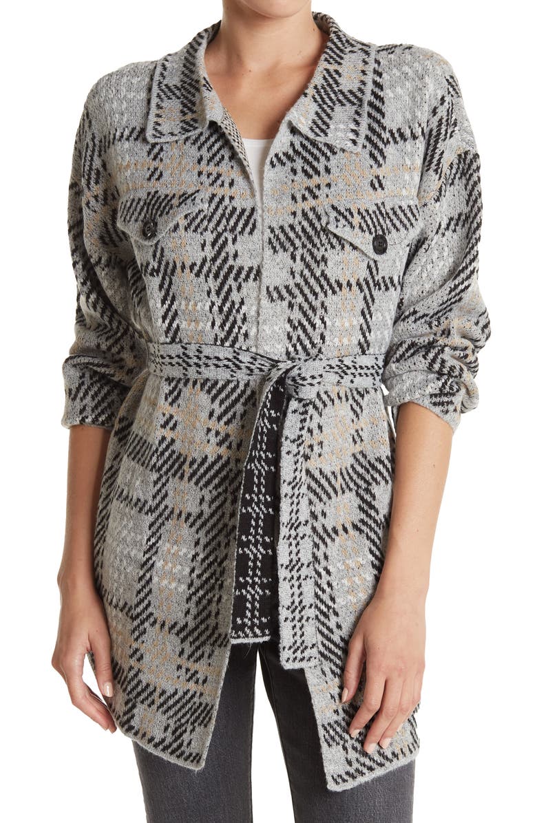 BY DESIGN Agnes Plaid Belted Cardigan, Main, color, 