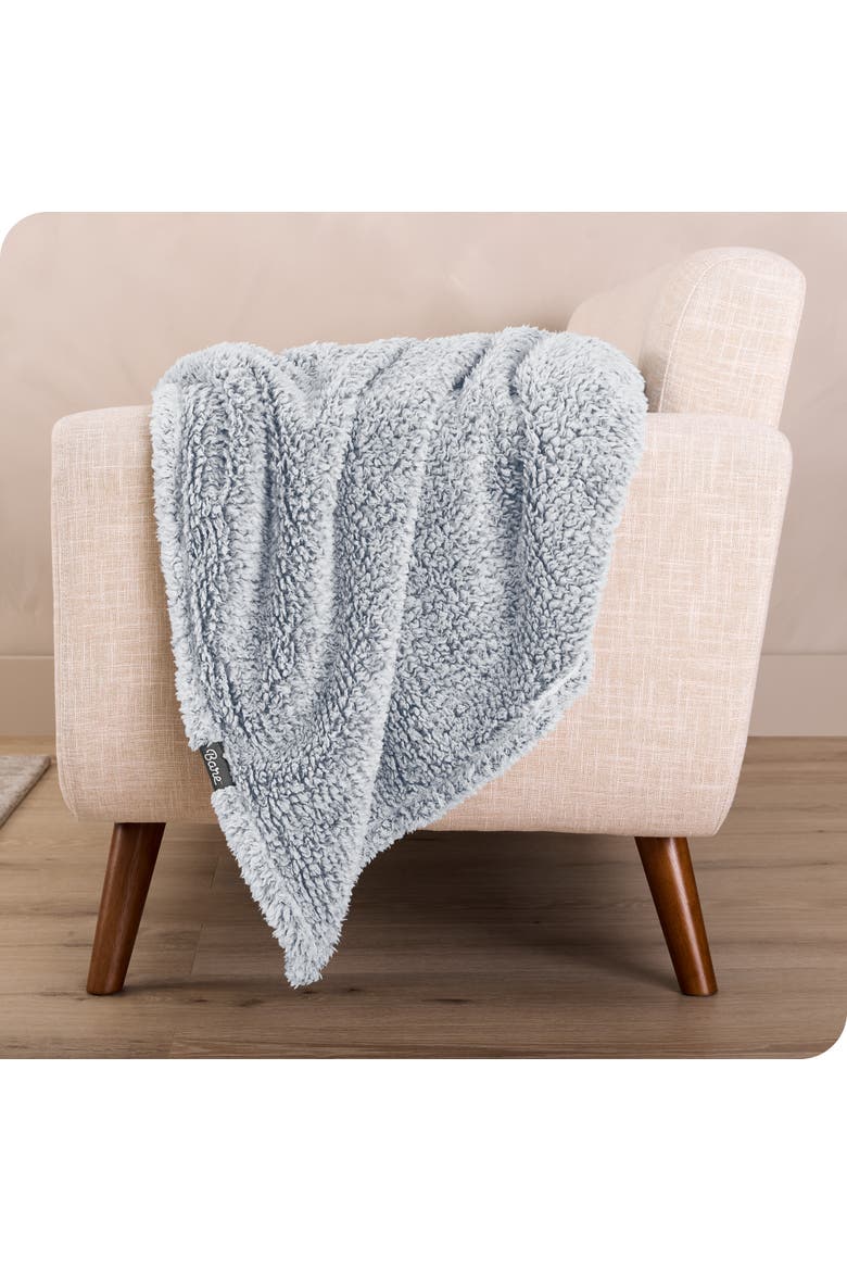 Tipped Faux Shearling Blanket, Alternate, color, Dusty Blue
