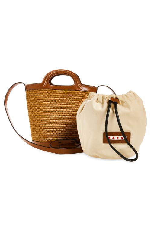 Marni Mini Tropicalia Embroidered Bucket Bag In Brown
