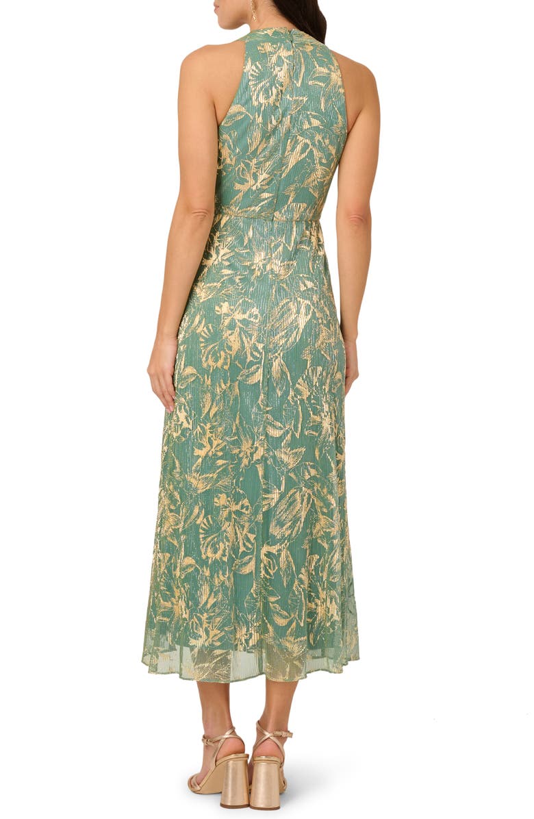 Adrianna Papell Metallic Leaf Crinkle Cocktail Dress, Alternate, color, 