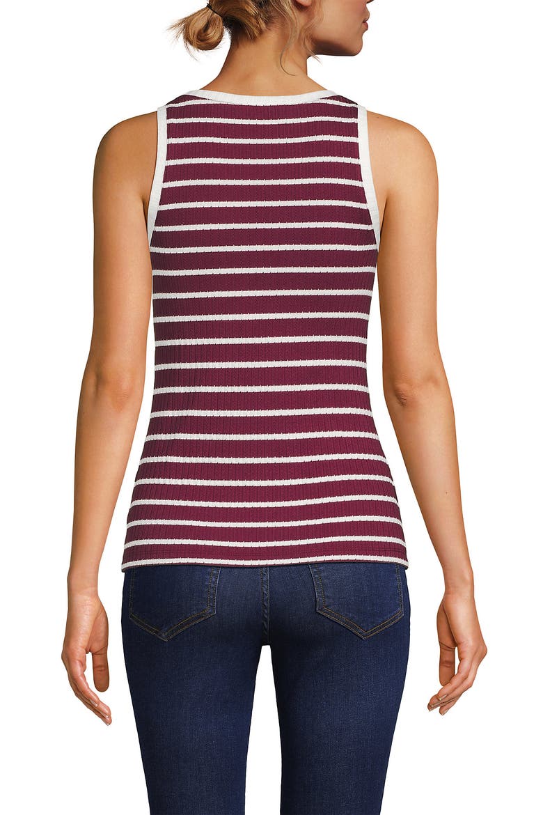 Pointelle Rib UNeck Tank, Alternate, color, Burgundy/Ivory Breton Stripe