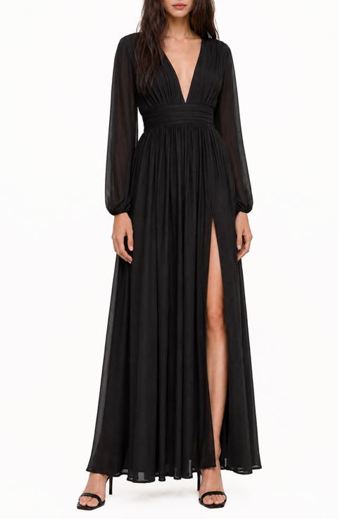 Iris Plunge Neck Long Sleeve Maxi Dress