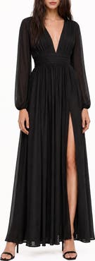 BY DESIGN Iris Plunge Neck Long Sleeve Maxi Dress