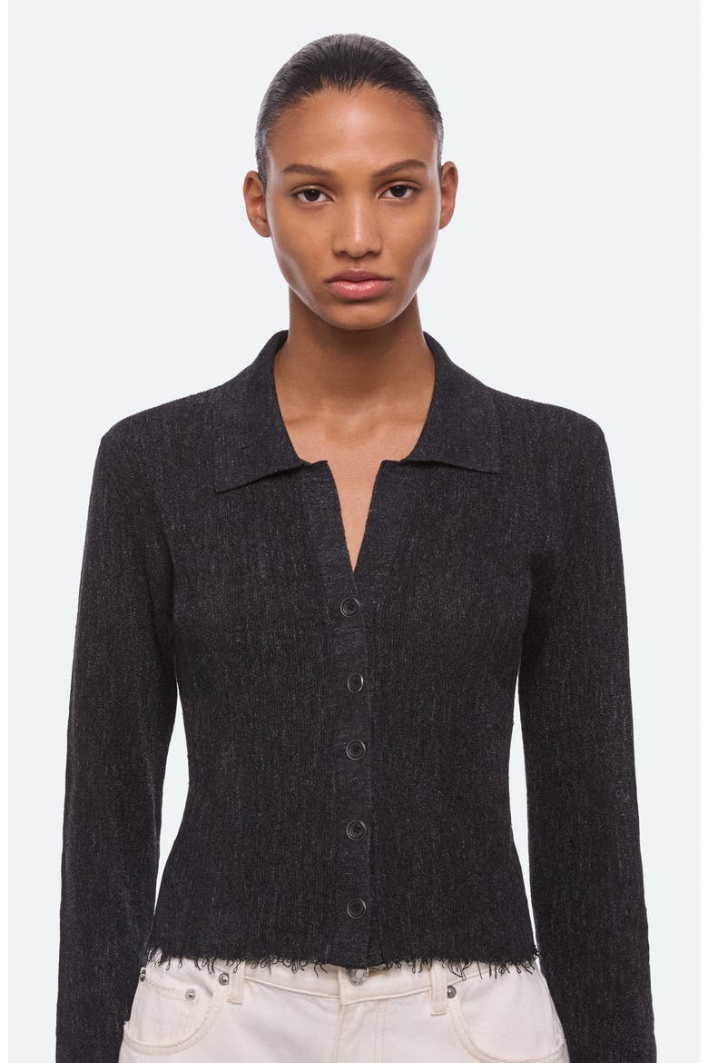 Raw Edge Linen Blend Cardigan, Alternate, color, BLACK