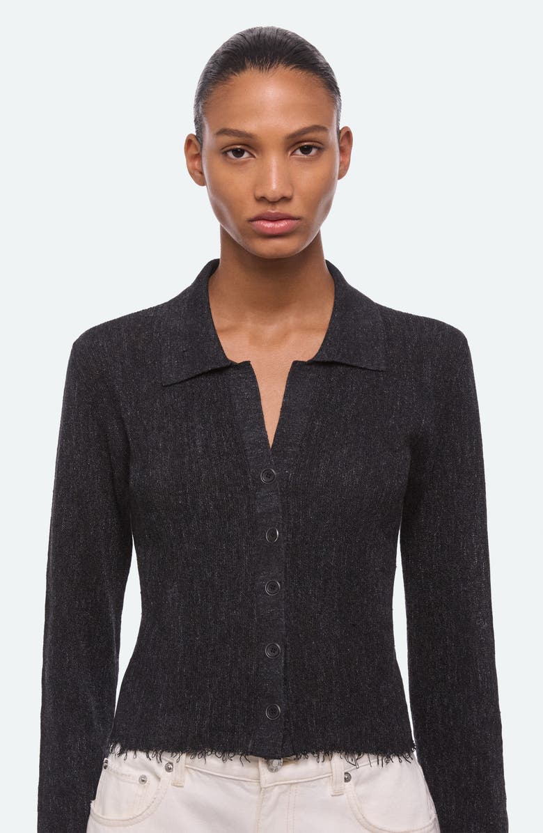 Helmut Lang Raw Edge Linen Blend Cardigan, Alternate, color, Black