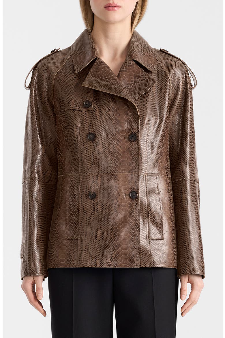 Dolores Double Breasted Leather Coat, Main, color, UMBER