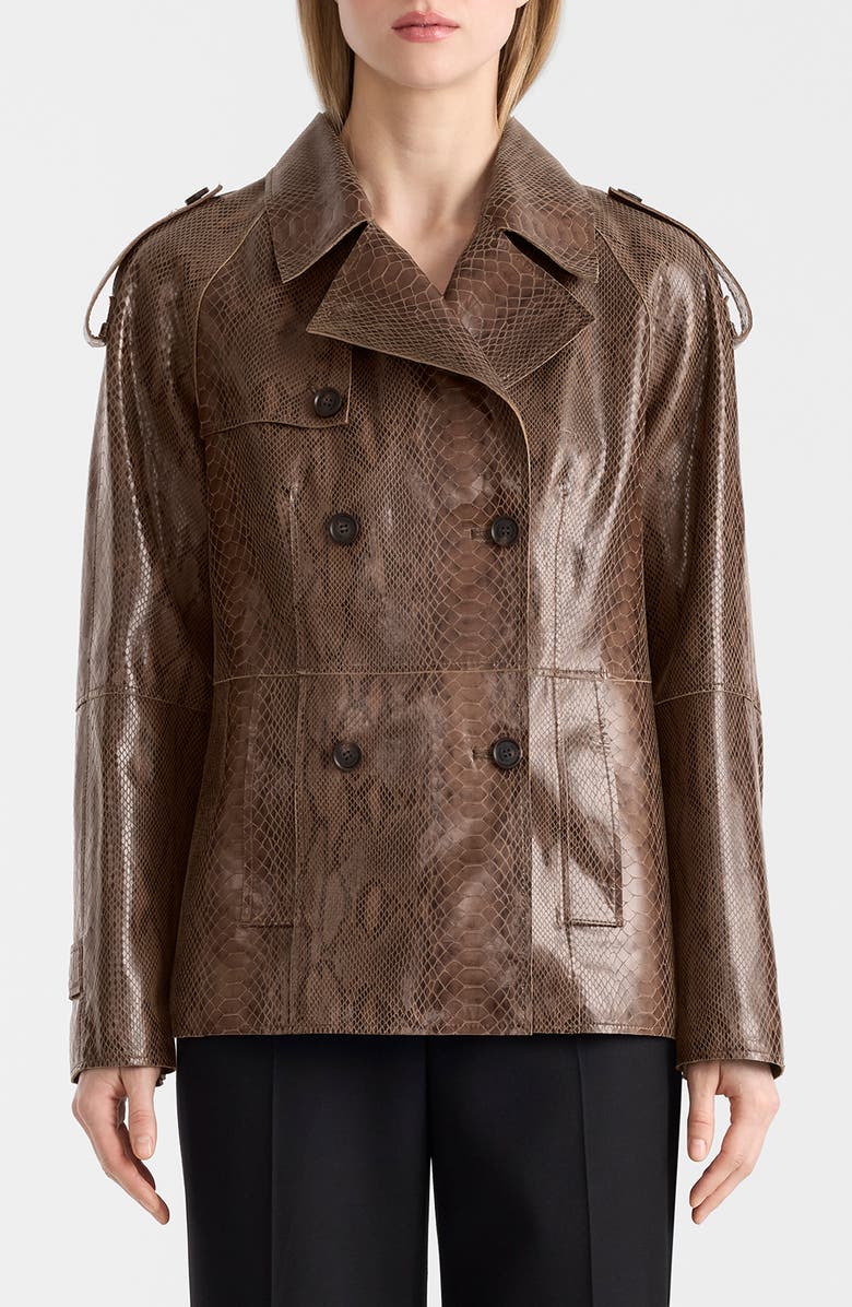 Mackage Dolores Double Breasted Leather Coat, Main, color, Umber