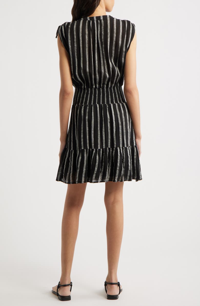 Rails Samina Stripe Smocked Linen Blend Dress, Alternate, color, Ash Leno Stripe
