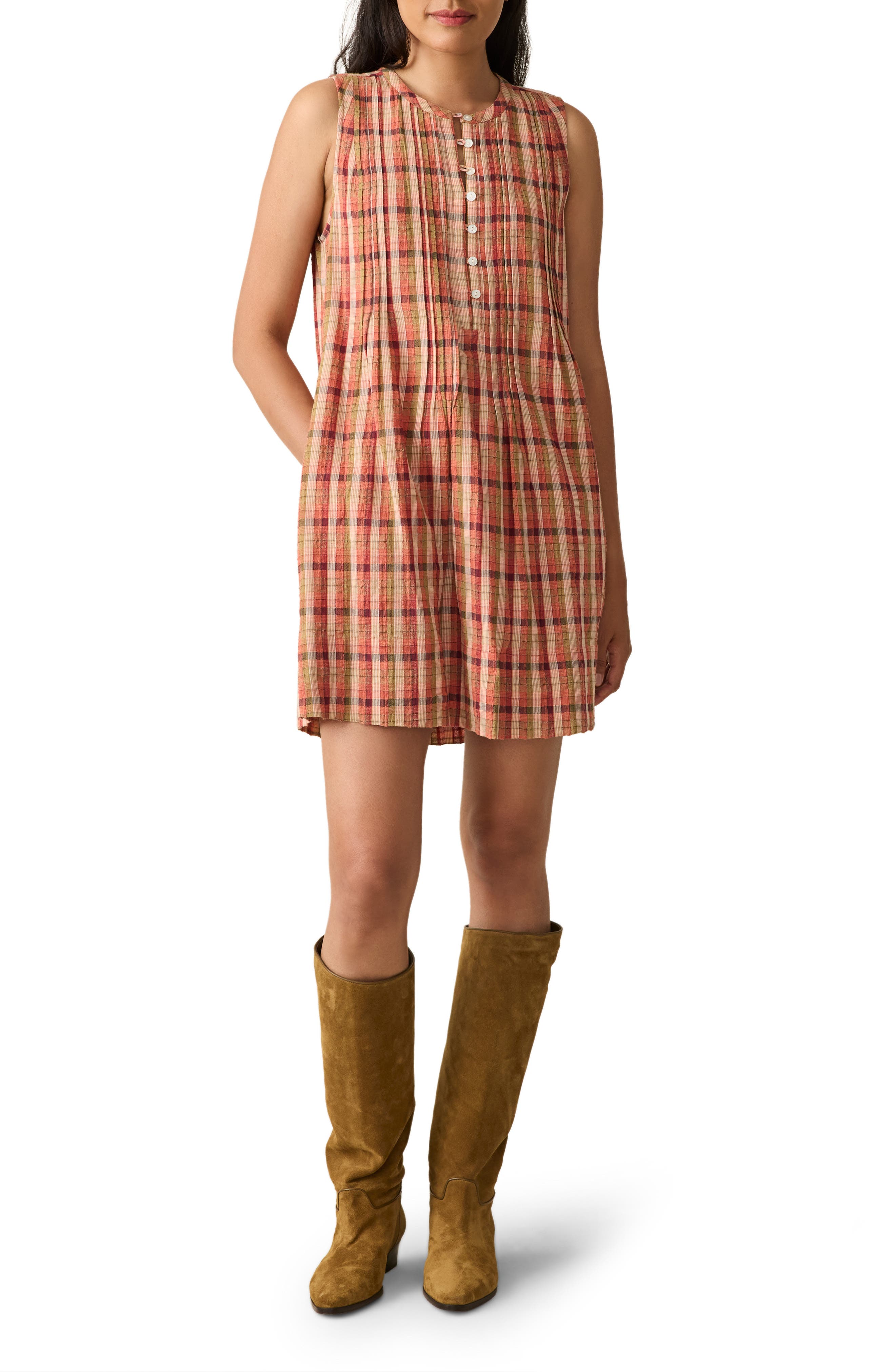 Faherty Isha Plaid Sleeveless Organic Cotton Minidress